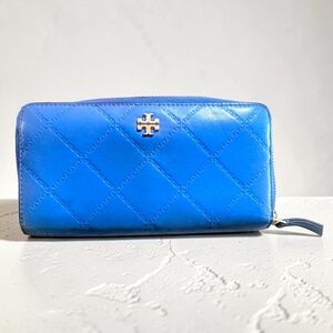 Tory Burch Georgia Continental Quilted Sapphire Blue Zip Wallet